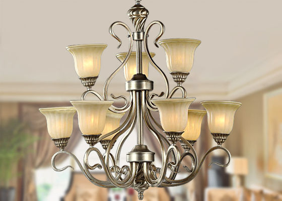 Decorative 9 Light Large Wrought Iron Chandelier Italian Retro Style with Metal and glass
