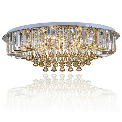 Custom Round Luxury Crystal Ceiling Light With Glass Pearl Drop for Home / Living room