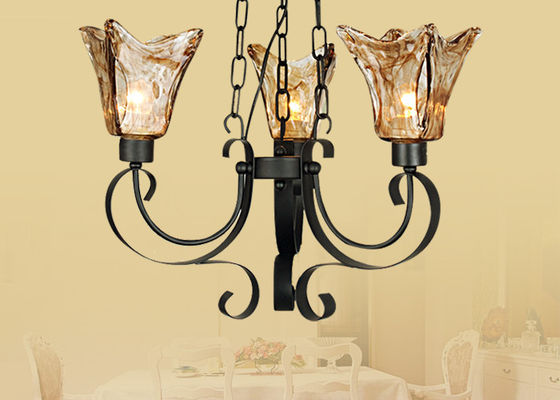 64cm Tinggi Big Retro Besi Tempa Amber Kaca Chandelier Lampu / Lampu untuk Kamar Mandi