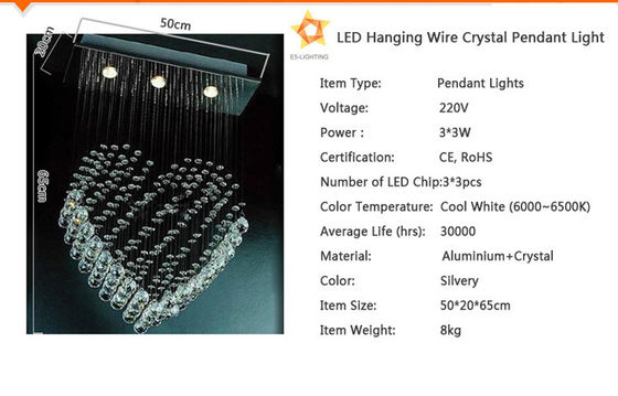 Dining Room Pendant Crystal Light , 3pcs * 3W Chandelier Lights