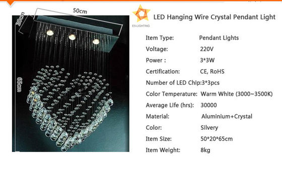 Dining Room Pendant Crystal Light , 3pcs * 3W Chandelier Lights